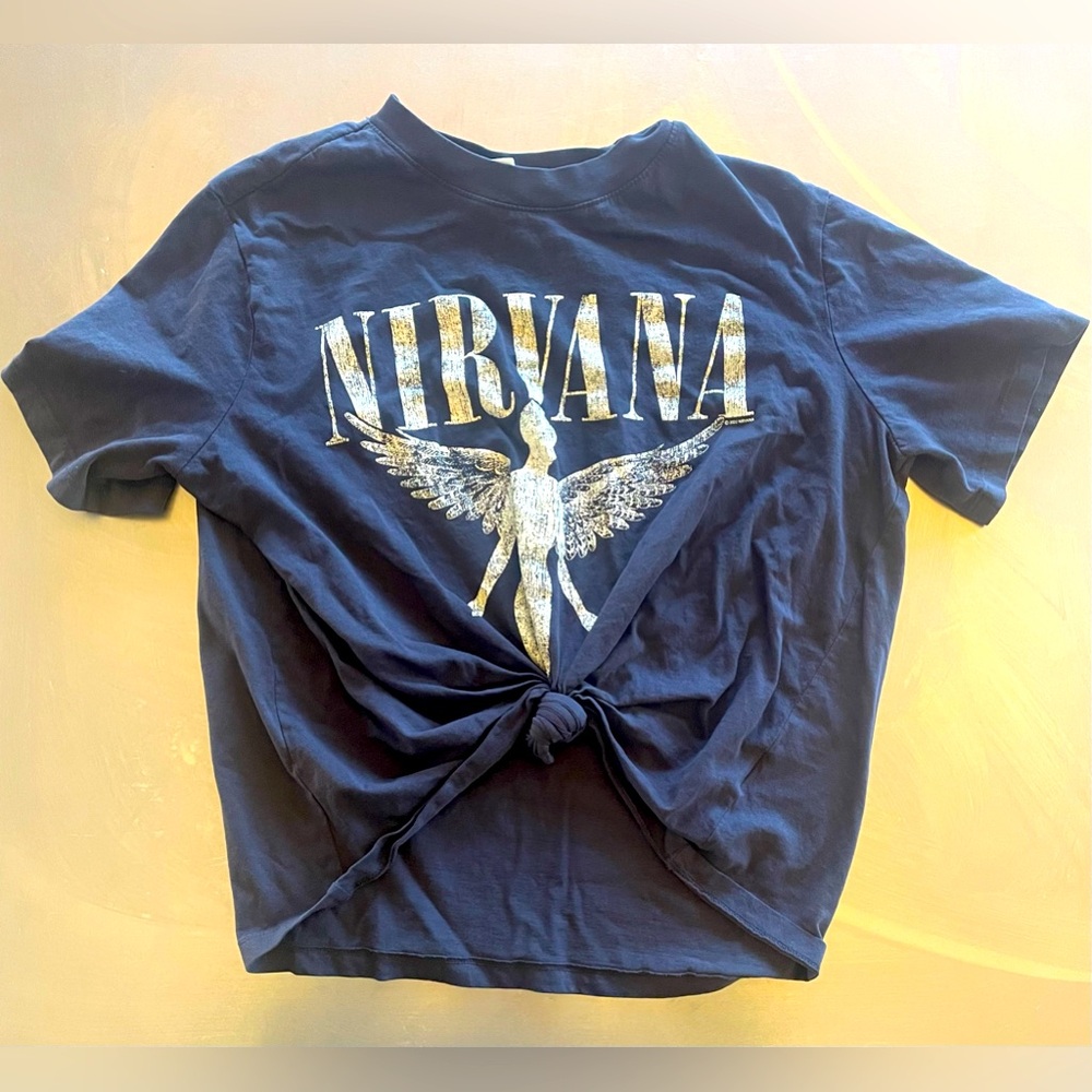 Nirvana In Utero Band T -Shirt black H&M Altered Crop Knot Woman’s Size Medium